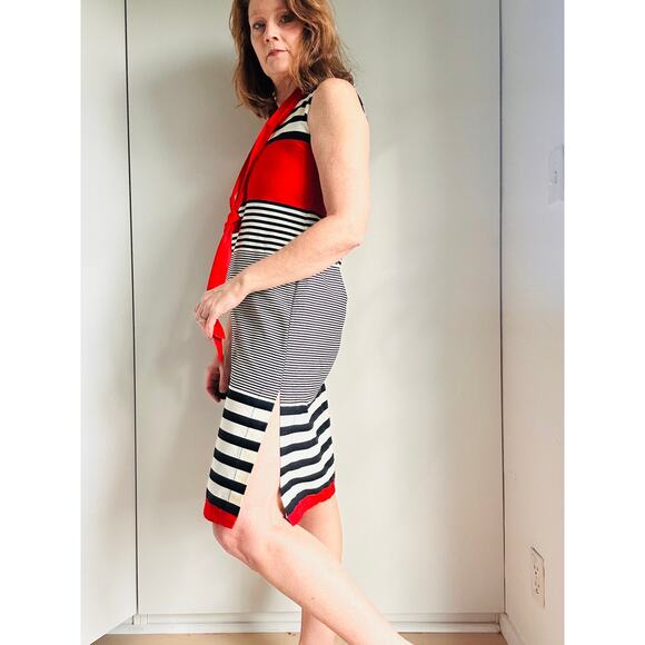 Vintage 80s does 60s Mod Mini Dress Striped Minimalist Black/White Size S/6 - Picture 10 of 11